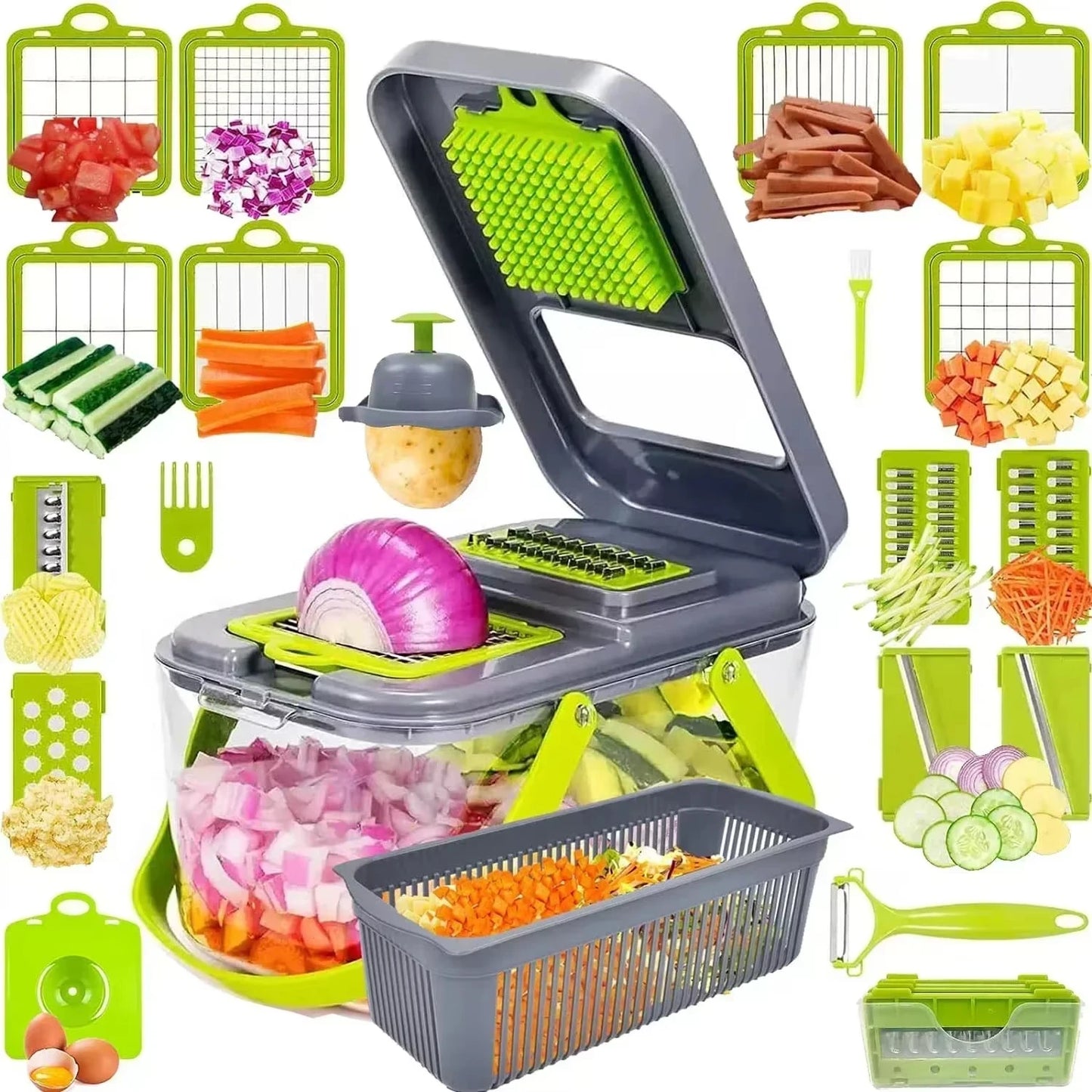 25 in 1 Multifunctional Vegetable Chopper Onion Grater Carrot Potato Shredder Fruit Slicer Garlic Chopper Kitchen Gadget Tool