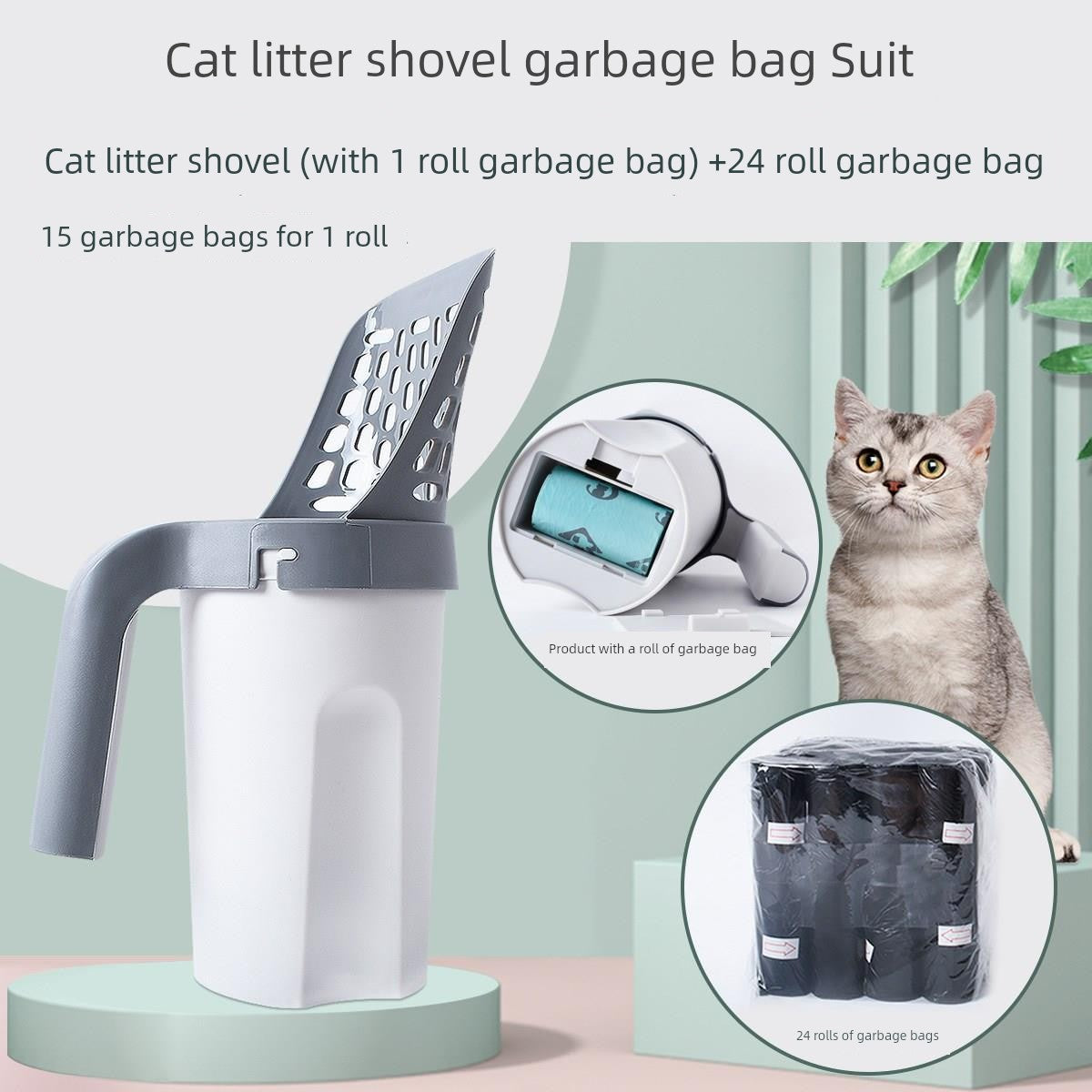 Japanese Quality Integrated Cat Litter Scoop Large Capacity Portable Shovel with Garbage Bag Poop Cleaning Artifact Cat Supplies
