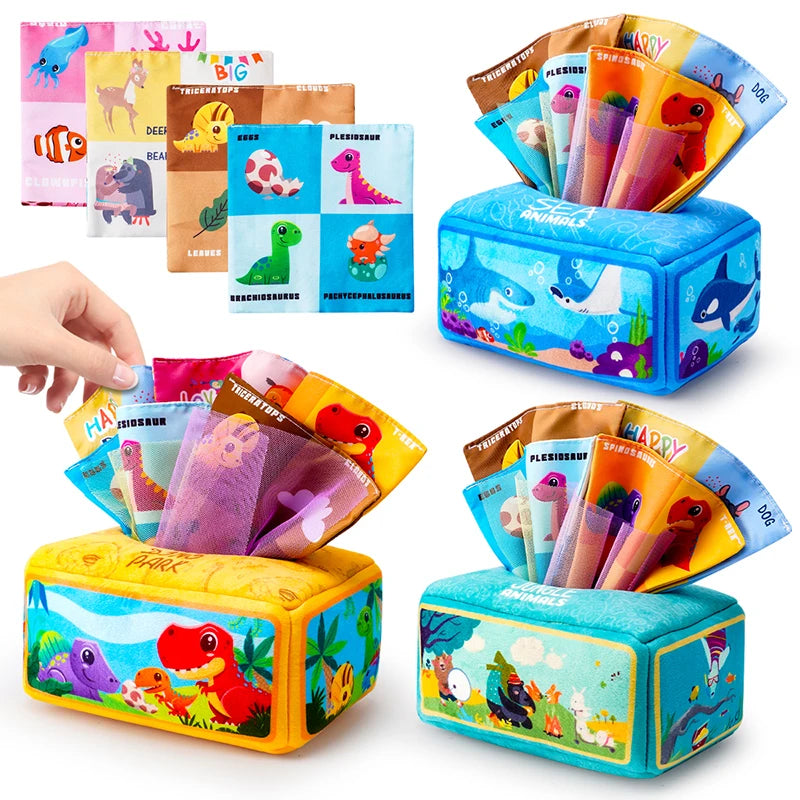 mom care Baby Draw Paper Towel Tearing Tissue Box Baby Puzzle Early Education Montessori Children Cloth ToysYY03（0+10）